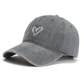 Classic washed dark gray cotton baseball cap with white heart embroidery and vintage texture - Adjustable / Gray
