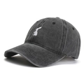 Berretto da baseball in cotone grigio lavato con ricamo a coniglio bianco stile vintage - Regolabile / Nero