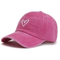 Washed pink cotton baseball cap featuring white heart embroidery and a vintage finish - Adjustable / Rose Red