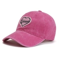 Ausgebleichte rosa gewaschene Baumwoll-Baseballkappe mit Colorado Herz-Patch und Schirm - Verstellbar / Rosarot