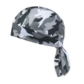Detail of grey camo pirate cycling headscarf showing white flat-lock stitching and ties - Black White Gray Camouflage (6#)