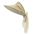 Elegant beige straw sun visor hat with wide brim and decorative ribbon bow for women - Adjustable / Khaki
