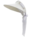 Women's white wide brim sun hat with UV protection and decorative chiffon ribbon bow - Adjustable / White