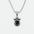 Vintage Cherub Engel Anhänger Halskette mit großem lila Edelstein an einer Silberkette - Schwarzer Zirkonia Anhänger Mit Box-Kette
