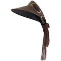 Detail of a brown wide-brim sun hat with gold eyelets and a flowing chiffon ribbon - Adjustable / Coffee