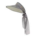 Detail of wide brim sun hat with breathable mesh and elegant grey chiffon scarf tie - Adjustable / Gray