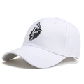 Cappellino da baseball bianco con ricamo lupo nero, cappello parasole in cotone - L (58-60cm) / Bianco