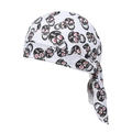 Witte piraten durag met zwarte doodskop print en rode details voor wielrennen en streetdance - Verstelbaar / Wit