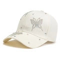 Cream-colored baseball cap with sparkling rhinestone butterfly design and curved brim - Adult / Beige