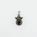 Vintage Silberne Engel-Halskette mit rundem Tigerauge-Stein für Damen und Herren - Tigerauge Anhänger Ohne Kette