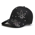 Zwarte dames baseballpet met kleurrijk strass-hennepbladpatroon op katoenen canvas - Volwassene / Zwart