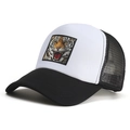 Cappellino trucker bianco e nero con stampa di una tigre ruggente sulla parte frontale - Regolabile / Nero & Bianco