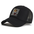 Cappellino trucker nero con toppa tigre e rete traspirante per protezione dal sole - Regolabile / Nero