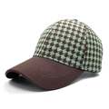 Retro baseballpet met houndstooth-patroon en donkerbruine klep voor modieuze zonbescherming - Volwassene / Groen