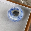 Detailed view of sky blue and white knit hair scrunchie with soft fuzzy texture - Blue White Gradient (24395B)