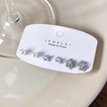 Coffret 6 pièces de boucles d'oreilles clous flocon, nœud et perle bleu clair pour femme - Style Principal (Ensemble Nœud Flocon Perle)