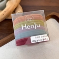 Close-up of 5-pack colorful elastic hair ties in a transparent box on linen fabric - Deep Red Multicolor