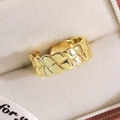 Close-up of a wide gold-plated woven texture open ring displayed in a gift box - Braided Texture Style (13333G)