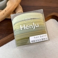 Detailed macro view of 5-piece gradient green plush elastic seamless hair ties in a clear box - Green Multicolor