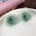 Dettaglio degli orecchini a rosa in tessuto a rete verde chiaro su un piatto di ceramica - Fiore Verde (24935C)