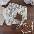 Close-up of white floral lace bandana with scalloped edges and delicate embroidery detail - Plum Blossom Pattern