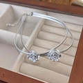 Detail view of double-layered silver rose necklace with lobster clasp and extension chain - 13# Silver Double Layer Rose Pendant (23886)