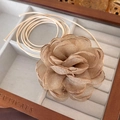 Detail of vintage camellia choker necklace with layered semi-transparent brown silk petals - 45# Brown Gold Sheer Yarn (24874C)