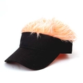 Funny novelty black visor hat with orange wig hair for parties and outdoor sports - Solid Black Orange Hair