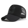 Casquette trucker noire en mesh avec écusson pentagramme et paroles de chansons - Noir