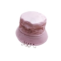 Pink cotton bucket hat with metallic rings and punk style safety pin decoration - One Size / Pink