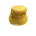 Bright yellow cotton bucket hat with silver metal rings and pin in streetwear style - One Size / Yellow