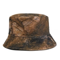 Dettaglio del tessuto del cappello alla pescatora tie-dye con texture terrosa e cuciture - Taglia unica / caffè