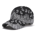 Detalle de gorra de béisbol negra con patrones de cachemira blanca y diseño bohemio - Talla única / Negro