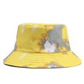 Dettaglio del cappello pescatore tie-dye giallo e grigio con trama in tela di cotone - Taglia unica / Giallo