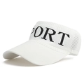 White knitted open top sun visor hat with Sport lettering for outdoor tennis and running - One Size / White