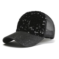 Detail of black sequined baseball cap featuring breathable mesh and shimmering brim texture - Frosted Brim Black