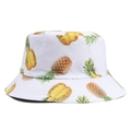 Wendbarer weißer Anglerhut aus Baumwolle mit realistischem Ananas-Fruchtmuster-Druck - Einheitsgröße / Weiß