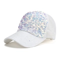 Adult sequin baseball cap with white breathable mesh and shiny iridescent sun visor - Frosted Brim White