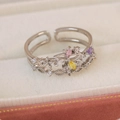 Detail of adjustable ring with colorful marquise zircons in a velvet jewelry box - Five Flowers Three Leaves Style(25101B)