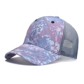 Tie-Dye Trucker-Cap mit grauem atmungsaktivem Mesh und verstärktem Schirm als Sonnenschutz - Violettblau