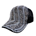 Berretto da baseball alla moda con perle bianche e strass scintillanti e retro a rete - Taglia unica / Nero