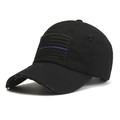 Schwarze Baseballkappe im Used-Look mit taktischem US-Flaggen-Patch und Stickerei - Einheitsgröße / Schwarz mit Blauem Balken