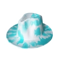 Detail view of stylish white felt jazz hat with mint green tie-dye pattern print - One Size / Light Blue