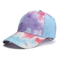 Pastel blue, purple, and pink tie-dye cotton baseball cap with curved brim for sun protection - One Size / Blue and Purple