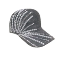 Gray knitted baseball cap for women with elegant pearl and rhinestone starburst pattern - One Size / Gray