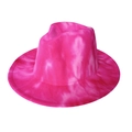 British style wool jazz fedora hat with fuchsia tie-dye gradient and wide brim - Rose Red