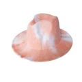 British style wool felt fedora with unique orange and white tie-dye wide brim design - Orange Pink