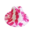 Fashionable felt fedora hat featuring a vibrant pink and white tie-dye effect with wide brim - One Size / Rose Red