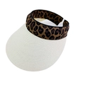Detail of the 100% paper straw sun visor with leopard print elastic headband and care label - Cream