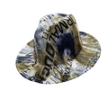 Detail of army green tie-dye fedora hat with urban graffiti print and wide brim - One Size / Dark Khaki